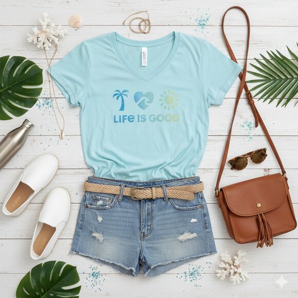 Life is Good Sun, Heart, & Palm Tree Crusher Tee - Picture 9 of 9